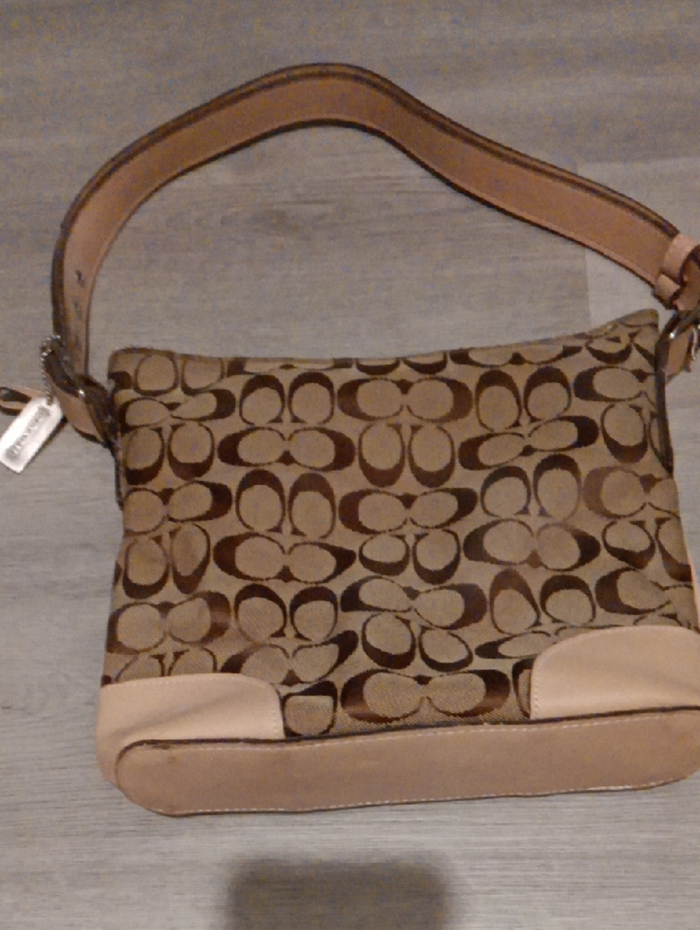 COACH Tan & Brown Signature Canvas Shoulder Bag - Brand New